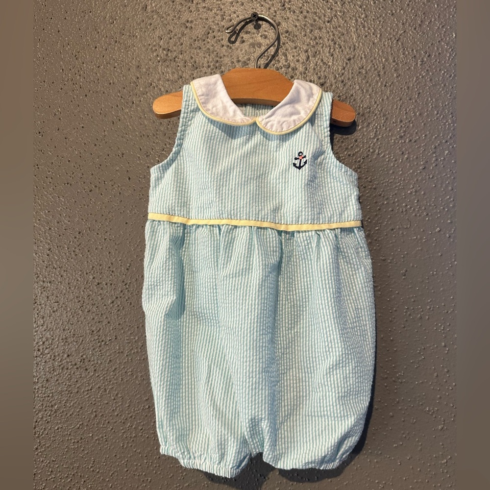 Edgehill Collection Striped Seersucker Romper with Anchor Embroidery - Picture 2 of 7